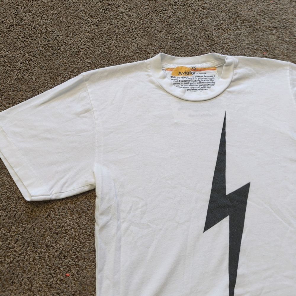 Aviator Nation Womens White Lightning Bolt Graphic T-Shirt Raw Hem XS USA Made - Picture 8 of 9